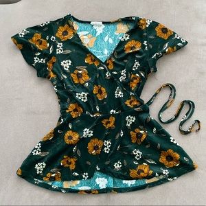 Velvet Faux Wrap Blouse